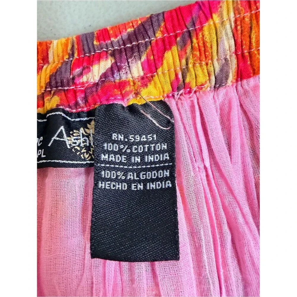 Vintage Jane Ashley Prairie Skirt Size Large Petite Red Orange Elastic Waist